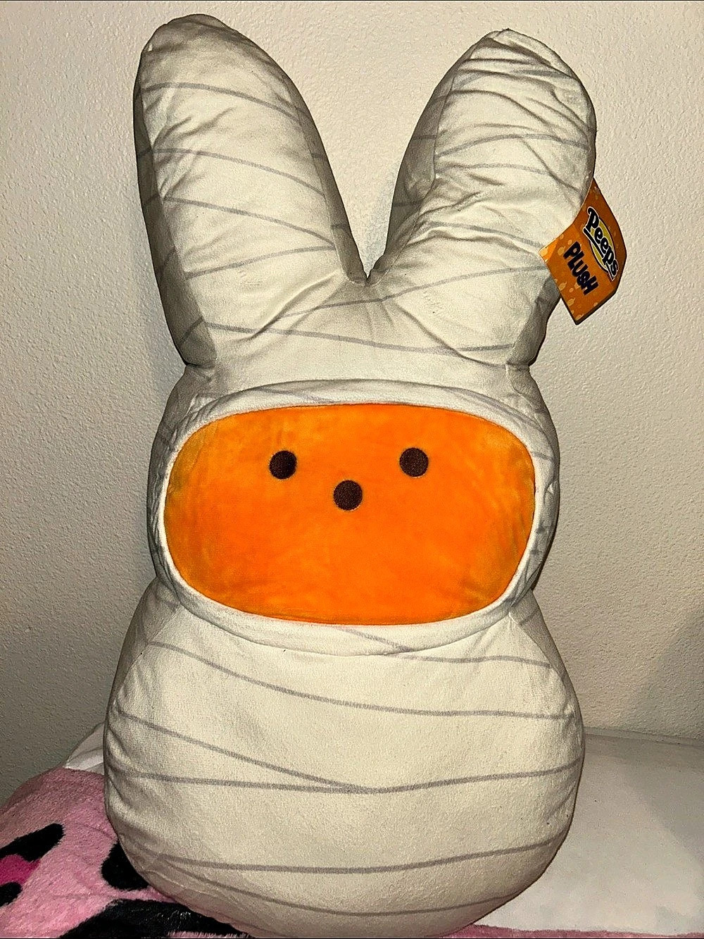 Peeps Jumbo Mummy Bunny Plush Striped White & Orange